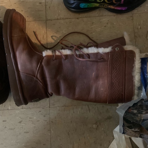 UGG Australia Tularosa Aztec Leather Lace Up Tall Boot Chocolate - Picture 5 of 15